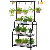 Suporte para Plantas Simple Trending, Estrutura Metálica Preta de 3 Níveis