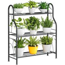 Suporte para plantas SORCEDAS, canto de metal de 3 camadas, interno/externo, cinza escuro Suporte para plantas SORCEDAS, canto de metal de 3 camadas, interno/externo, cinza escuro