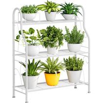 Suporte para plantas SORCEDAS, canto metálico de 3 níveis, interior e exterior, branco