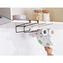 Suporte Para Porta Rolo De Papel Toalha Prateleira Multifuncional Branco / Preto Suporte Para Porta Rolo De Papel Toalha Prateleira Multifuncional Branco / Preto