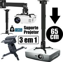 Suporte Para Projetores Universal Articulado Data Show Fixação Teto Parede Regulável 3 em 1 Com Ajuste Altura Prolongado