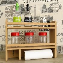Suporte para Rolo de Papel Toalha e Porta Temperos de Parede em MDF Cru Organização para Cozinha
