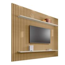 Suporte para Televisão de até 75 Polegadas com Detalhes Ripado Design Moderno Painel com 2 Prateleiras Cinamomo/off white
