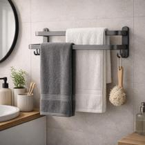 Suporte para Toalha linha casa Moderna Toalheiro duplo em aluminio com ganchos suporta até 10 kg Suporte para Toalha linha casa Moderna Toalheiro duplo em aluminio com ganchos suporta até 10 kg