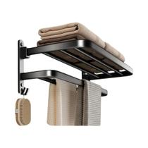 Suporte Para Toalhas De Alumínio Dobrável Cinza E Preto De 50CM-60CM Com Gancho, Atualizado E Suporte Para Toalhas De Alumínio Dobrável Cinza E Preto De 50CM-60CM Com Gancho, Atualizado E