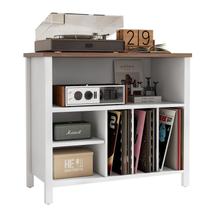 Suporte para toca-discos, armazenamento em vinil de meados do século, branco