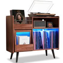 Suporte para toca-discos MULEJYBO com armazenamento para 350 discos de vinil e luz LED