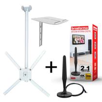 Suporte Para TV Articulado de Teto 10 A 55 Polegadas Preto Até 40kg Inclinável Giratório Aço de Carbono CS0050 E Antena Digital Interna SHD500 Suporte Para TV Articulado de Teto 10 A 55 Polegadas Preto Até 40kg Inclinável Giratório Aço de Carbono CS0050 E Antena Digital Interna SHD500