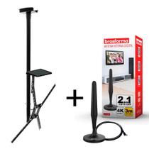 Suporte Para TV Articulado de Teto 10 A 55 Polegadas Preto Até 40kg Inclinável Giratório Aço de Carbono CS0050 E Antena Digital Interna SHD500