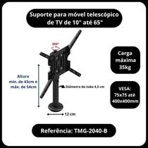 Suporte para TV de 10" até 65" fixo no móvel para balcão ou mesa Suporte para TV de 10" até 65" fixo no móvel para balcão ou mesa