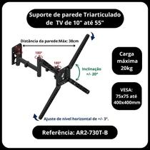 Suporte para TV de parede 3 articulações de 10" até 55" com inclinação - AVATRON