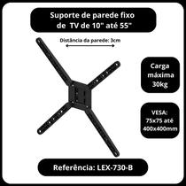 Suporte para TV de parede fixo 10" até 55" até 30kg aço carbono Suporte para TV de parede fixo 10" até 55" até 30kg aço carbono