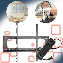 Suporte Para Tv Fixo 40 a 80 Pol Slim Até 75Kg Parede Preto + Filtro de Energia 4 Tomadas 85cm