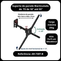 Suporte para tvs e monitores de parede tela de 10 a 55 polegada bi-articulado com inclinação - suporte articulado Suporte para tvs e monitores de parede tela de 10 a 55 polegada bi-articulado com inclinação - suporte articulado