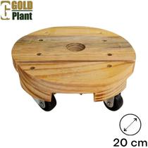 Suporte para vaso 20cm em madeira de pinus redondo com rodízio de nylon preto Gold Plant