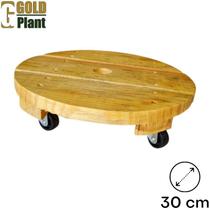 Suporte para vaso 30cm redondo madeira de pinus com roda de nylon preta Gold Plant