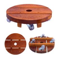 Suporte para Vaso de Plantas Redondo em Madeira Rodinhas Cristal 20 cm