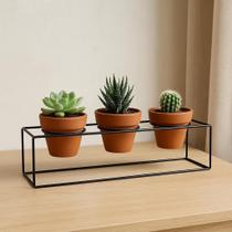 Suporte para Vasos Triplo de Ferro Aramado Preto - Bancada, Plantas, Suculentas, Sem Vasos