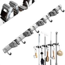 Suporte para Vassoura Porta Vassoureiro Organizador 9 Acessórios Inox Silicone (Prata)