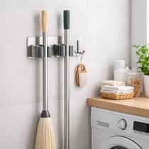 Suporte para Vassoura Utensílios 2 Ganchos Aço Inox Prata Suporte para Vassoura Utensílios 2 Ganchos Aço Inox Prata