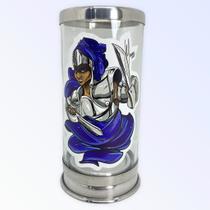 Suporte para vela 7 dias 18 cm Ogum azul vidro e alumínio
