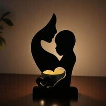 Suporte para Velas com Silhueta de Mãe e Filho Decoração de Dia das Mães, Presente Emocionante