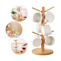 Suporte Para Xícaras Canecas Organizador Em Bambu Natural