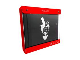 Suporte Parede Iluminado Shield Ps4 PRO - Vermelho - Branco - God Of War (face)