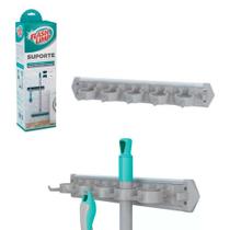 Suporte Parede Vassoura Rodo Mop Cinza 6 suportes + 5 Ganchos - Flash Limp Suporte Parede Vassoura Rodo Mop Cinza 6 suportes + 5 Ganchos - Flash Limp