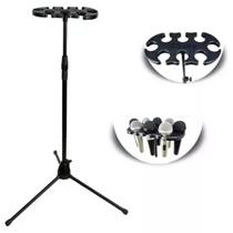 Suporte Pedestal Descanso Metal Base ABS p/ Até 8 Microfones Saty SDM08