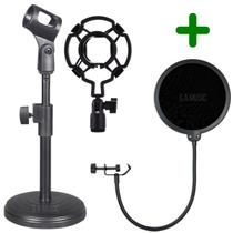 Suporte Pedestal Mesa P/ Microfone+ Shock Mount Aranha + Pop