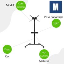 Suporte Pedestal Para Tv Multivisão Com Rodízio E Bandeja Para Notebook - Preto