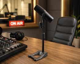 Suporte/Pedestal Reto c/ Base Ferro p/ Microfone Condensador Podcast SM7B,MV7,Behringer C1,AKG