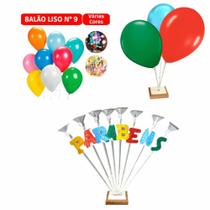 Suporte Pega balão com 3 Hastes + 8 Hastes Parabéns