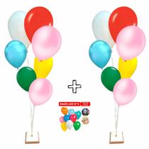 Suporte Pega balão com 7 Hastes Kit com 2unidade Base Madeira