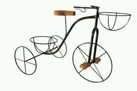 Suporte plantas Ferro 2 vasos bicicleta preta 60 cm altura