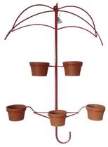 Suporte Plantas Guarda chuva 95x60 Vermelho 5 Vasos jardim vertical parede Suporte Plantas Guarda chuva 95x60 Vermelho 5 Vasos jardim vertical parede