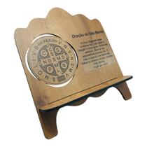 Suporte Porta Bíblia Medalha de São Bento Oração Madeira Suporte Porta Bíblia Medalha de São Bento Oração Madeira