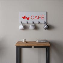 Suporte Porta Canecas e Xícaras MDF Branco Café P12A Vermelho - Ahazzo Móveis