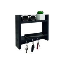 Suporte Porta Chaves Organizador Decorativo de Parede Madeira Preto