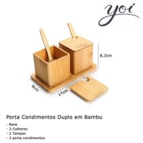 Suporte Porta Condimentos Duplo De Bambu Com Colheres Yoi