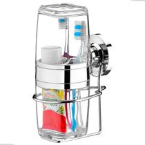 Suporte Porta Escova De Dente Creme Dental Box Banheiro Fixação Ventosa Sem Furos Cromado Future