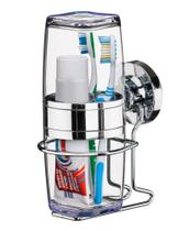 Suporte Porta Escova de Dente Creme Dental Com Ventosa Banheiro Cromado - 4015 Future