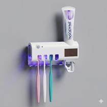 Suporte Porta Escova de Dente e Dispenser Creme Dental Pasta de Dente com Esterilizador UV Automático Sensor Infravermelho e Carregamento Solar