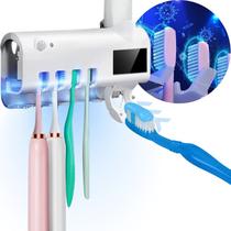 Suporte Porta Escova Dentes Dipenser Pasta Esterelizador Uv Cor Branco Yumi