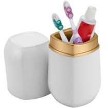 Suporte Porta Escovas Pasta de Dente Com Tampa Bancada Banheiro Lavabo Pia Arthi