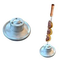 Suporte Porta Espeto Com 3 Furos Prata Para Churrasco
