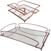 Suporte Porta Guardanapos 18x18cm e Bandeja Decorativa 45cm Espelhados Rose Gold Duler Suporte Porta Guardanapos 18x18cm e Bandeja Decorativa 45cm Espelhados Rose Gold Duler