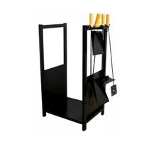 Suporte Porta Lenha em Aço Carbono e Kit Lareira 80x39x35cm