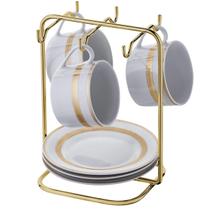 Suporte Porta Organizador Xícaras e Pires de Cha Elegante Cantinho do Cafe Dourado Gold Future